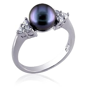 Infinite Beauty Sterling Silver Dress Ring with Gray Cultured Pearl and CZ Diamond