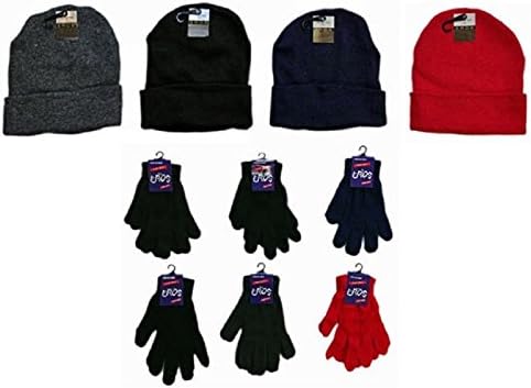Wholesale Cuffed Winter Knit Hats and Magic Gloves Combo Packs Case Pack-120