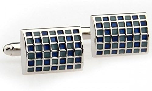 SunShine Day Novelty Cufflinks For Men Green Grid Rectangle Enamel Cufflinks