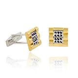Designer Two Tone Vermeil (24k Gold over Sterling Silver) and Silver Rolex Style Blue cz Mens Cuff Links Cufflink
