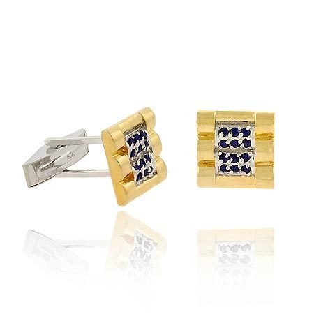 Designer Two Tone Vermeil and Silver Rolex Style Blue cz Mens Cuff Links Cufflink