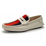 Gucci - Gucci White Leather Moccasins With Blue/Red/Blue Web