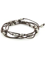 M.Cohen Handmade Designs Multi-Wrap with Sterling Silver Skulls on Knotted Wax Cord