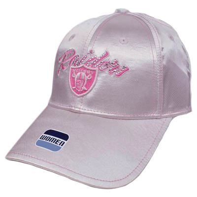 NFL Oakland Raiders Light Hot Pink Satin Diamond Rhinestones Womens Lady Hat Cap