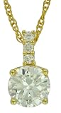 Yellow Gold Plated Sterling Silver 100 Facets Collection Round Cubic Zirconia Solitaire Drop Pendant with Three-Stone Cubic Zirconia Bale, 16+2