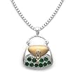 14k Two Tone Yellow and White Gold Emerald and Diamond Purse Pendant with Chain