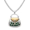 14k Two Tone Yellow and White Gold Emerald and Diamond Purse Pendant with Chain