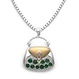 14k Two Tone Yellow and White Gold Emerald and Diamond Purse Pendant with Chain