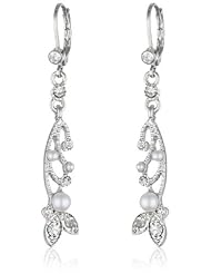 Roman Bride Simulated White Pearl and Crystal Marquise Drop Earrings