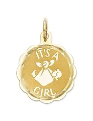 14k Polished Its a Girl Scalloped Disc Charm