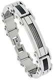 8 1/2 in. Gent's Surgical Steel Cable & Black Carbon Fiber Bracelet, 9/16 in. (15 mm) wide