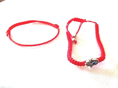 Lot of 2 RED Adjustable String Handmade Bracelet Hamsa Kabbalah Lucky Eye Bangle