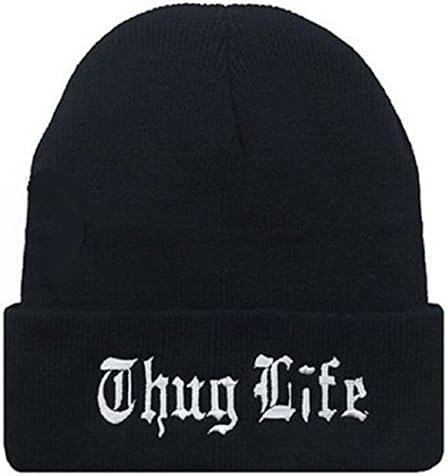FBrand Winter Warm Knit Thug Life Beanie Hat for Men and Women Winter Cap Skully With Letter Beanie (Black/Thug)
