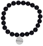 SilverEco Sterling Silver Protect Animals Flip Charm on Black Onyx Wish Bead Stretch Bracelet