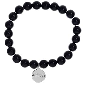 SilverEco Sterling Silver Protect Animals Flip Charm on Black Onyx Wish Bead Stretch... by 