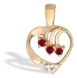 14K Yellow Gold Genuine Round Ruby and Diamond Heart Pendant