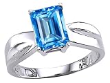 1.65 cts Genuine Emerald Cut Blue Topaz Ring. - 14kt White or Yellow Gold