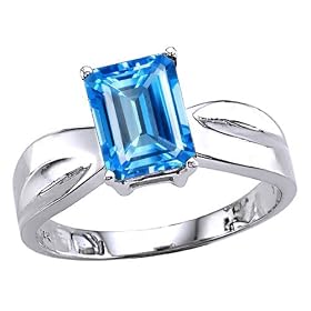 1.65 cts Genuine Emerald Cut Blue Topaz Ring. - 14kt White or Yellow Gold by Finejewelers