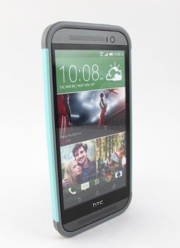 Kaleidio [Colour Series] Multi Tone Slim Dual Layer Protective Case For HTC One M8 (2014 Edition) [Package Includes a Overbrawn Prying] - Retail Packaging [Turquoise Blue/Grey]