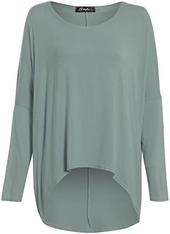 Oops Outlet Women's Oversized Baggy Off Shoulder High Low Dipped Hem Tops Plus Size (US 16/18) Khaki