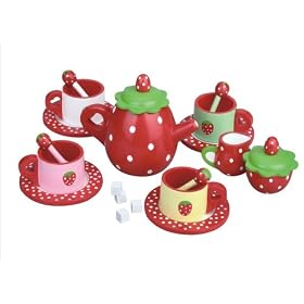 Childs Wooden Strawberry Teasets - Stunning Wooden Toy For Girls
