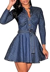 Sexy Spring Summer Fall Sheath Long Sleeves Short Denim  Dress
