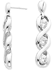 14K White Gold Three-Stone Diamond Earrings - 1.00 Ct. -- LIFETIME WARRANTY