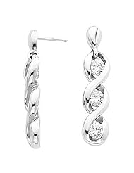 14K White Gold Three-Stone Diamond Earrings - 2.40 Ct. -- LIFETIME WARRANTY