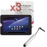 GTMax 3 X Premium Clear LCD Screen Protector + Universal Silver Mini Stylus with 3.5mm Plug for Toshiba Thrive 10.1 Tablet