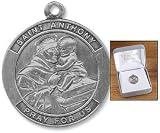 Sterling Silver St. Anthony Medal (Pendant-Charm) Round Patron Saint of Amputees, Faith in the Blessed Sacrament & Lost Articles, with 18