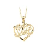 14K Yellow Gold Sweet Sixteen Heart Pendant with Chain