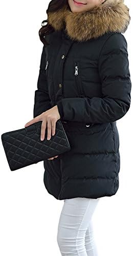 FORAR Women's Luxury Large Racoon Fur Collar Thicken Quilt Down Jacket Black M