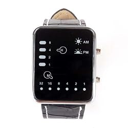 Neewer Cool Fashion Binary Yellow & Red LED Date Digital Man Lady Leather Watch Black