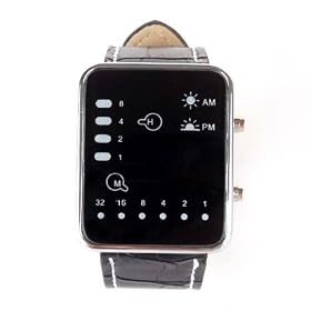 Neewer Cool Fashion Binary Yellow & Red LED Date Digital Man Lady Leather Watch Black