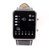 Neewer Cool Fashion Binary Yellow & Red LED Date Digital Man Lady Leather Watch Black