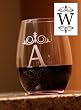 Set of 4 Etched Monogram 16 oz. Stemless Wine Glasses - W Set of 4 Etched Monogram 16 oz. Stemless Wine Glasses - W
