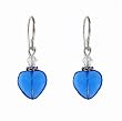 Earrings - E412 - Crystal and Glass Heart - Sterling Silver Ear Wire ~ Sapphire Blue