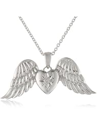 Sterling Silver Angel Wings with Heart Diamond Pendant Necklace (0.01 cttw, I-J Color, I2-I3 Clarity), 18"