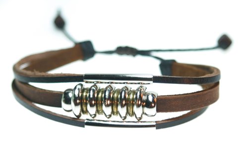 Leather Zen Bracelet with Sparkling Silver Beads, Fully Adjustable 5.5 to 9 Inches, Fits Men, Women, Teens. Gift Box