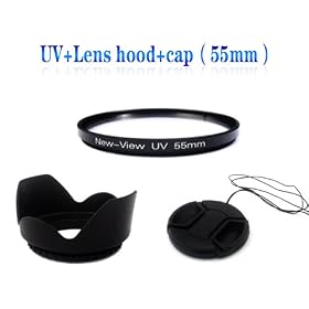 New View 55mm Hood+Cap+UV Lens cap Hood Ultra-thin High transmittance Protect the camera lens SLR camera lens accessory kit