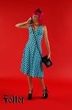 Womens Sexy Twirly Girl Polka Dot Dress - Aqua/Black