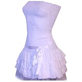 WHITE STRAPLESS PARTY TUP DRESS WITH FRILLS'