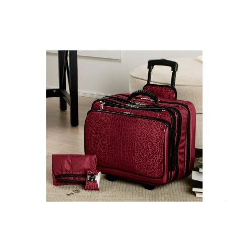 Joy Mangano Wheeled Briefcase Luggage Red Croco Embossed