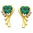 14K Yellow Gold Chatham Created Emerald and Diamond Heart Earrings