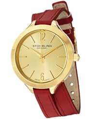 Stuhrling Original Womens 568.02 Leisure Soiree Deauville Sport Swiss Quartz Red Leather Wrap-Around Strap Watch
