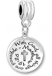 "With God All Things Are Possible" Religious Charm Bead Compatible with European Snake Chain Bracelets