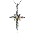 Sterling Silver Marcasite Multi-Gemstone Cross Pendant, 18