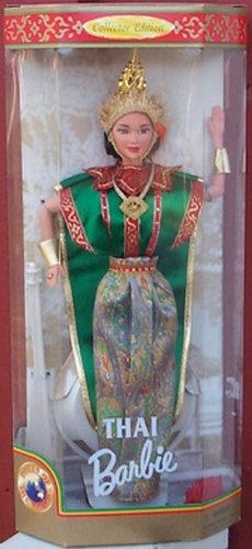 See image Barbie Year 1997 Collector Edition Dolls of the World 12 Inch Doll - THAI Barbie with Thailand Traditional Outfits, Cape, Jewelry, Headpiece, Hairbrush and Doll Stand