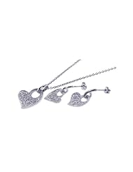 Nickel Free Sterling Silver Pendant & Earring Sets Hanging CZ Heart Set