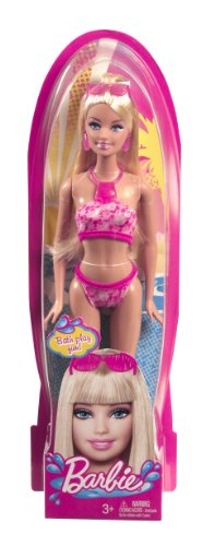 Imagen 2 de Mattel T7184 - Beach Barbie, rosa, muñeca, bikini y gafas de sol como